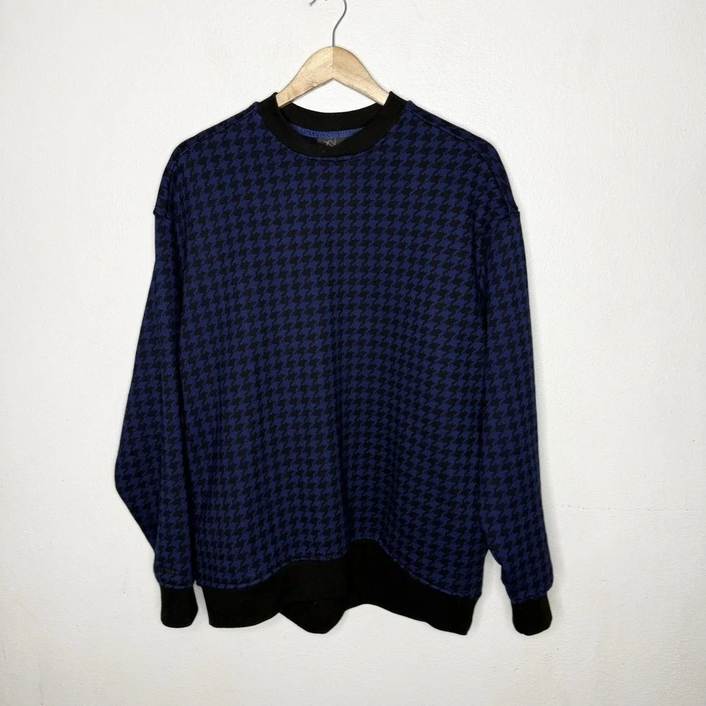 Adidas Ivy Park Blue Black Houndstooth Pockets Crewneck Sweatshirt Men's Small